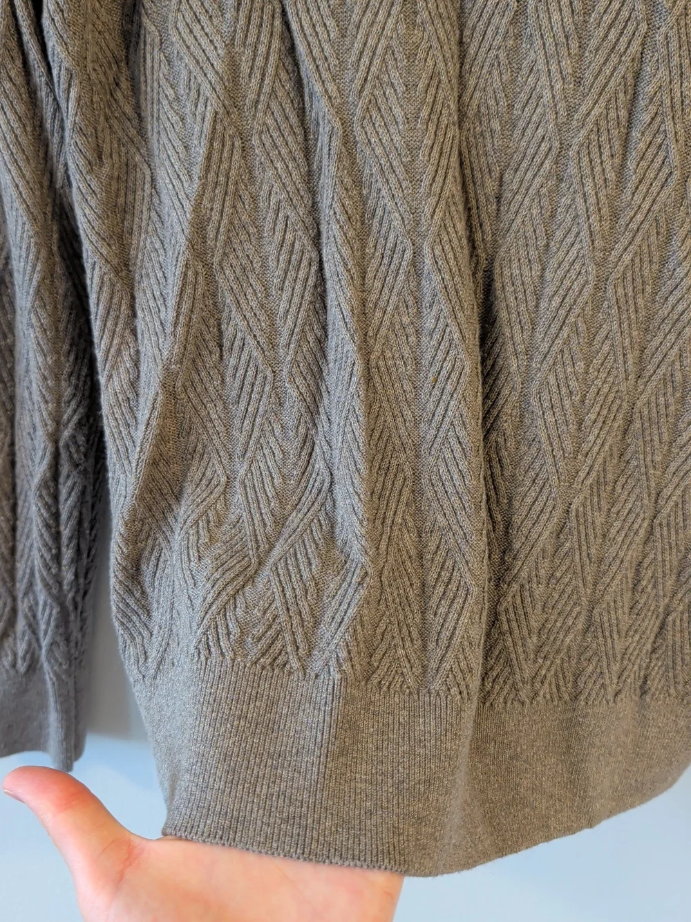 Abercrombie & Fitch Men's Taupe V-Neck Cable-Knit Polo Sweater